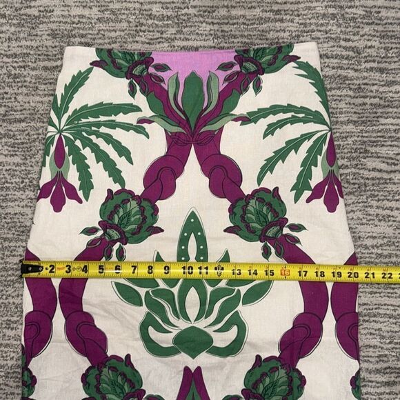New Caroline Constas multicolor palm tropical Linen Pink Green Midi Skirt Medium - Picture 8 of 13